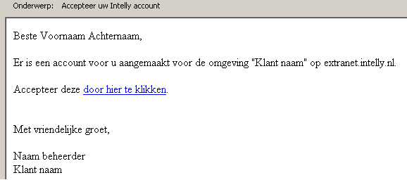 Nieuwe gebruiker Activatie e-mail