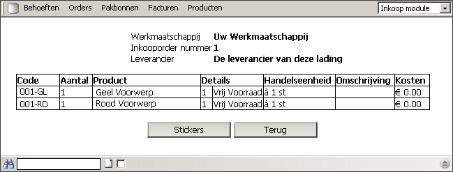 Invoice en Stickers voor ontvangst