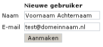 Nieuwe gebruiker Account gegevens